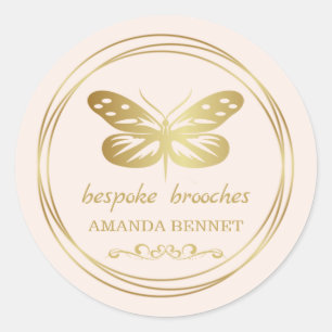 Gold butterfly, circle frame designer classic round sticker
