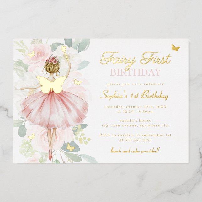 Gold Butterfly Fairy First 1st Birthday  (Front)