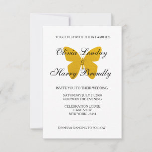 Gold Butterfly - Faux Foil Wedding Invitation