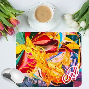 Gold Butterfly Fiery Monogram Liquid Abstract Mouse Pad