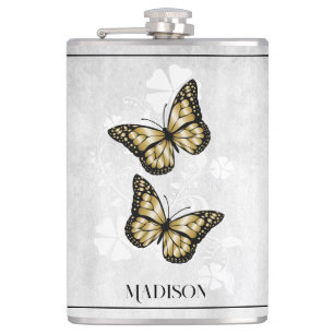 Gold Butterfly Floral Flask
