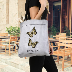 Gold Butterfly Floral Personalised Tote Bag