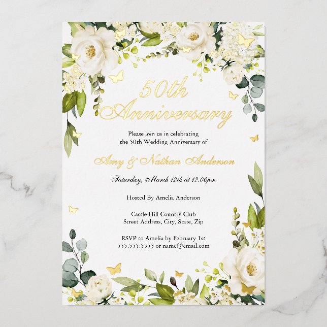Gold Butterfly Florals 50th Wedding Anniversary  (Front)