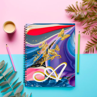 Gold Butterfly Flower Monogram Liquified Abstract Notebook