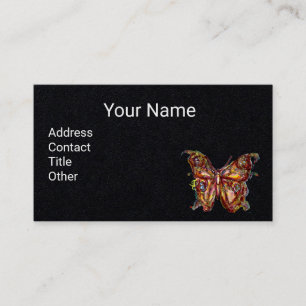 GOLD BUTTERFLY IN BLUE Black Paper Business Card