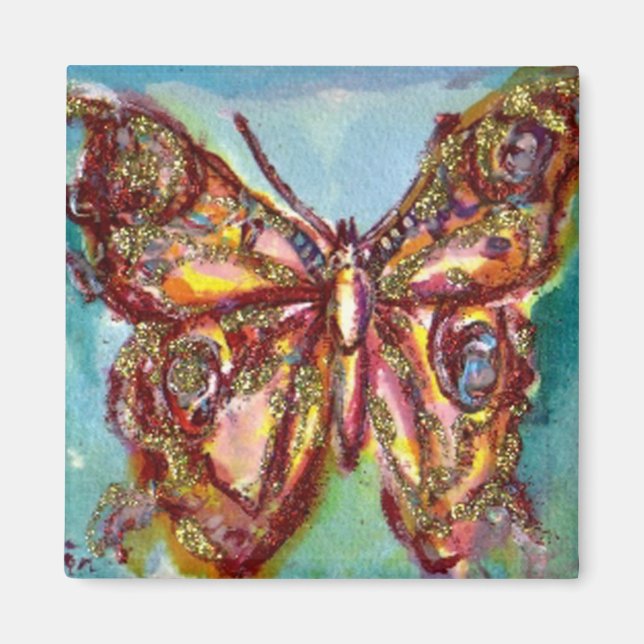 GOLD BUTTERFLY IN BLUE MAGNET (Front)