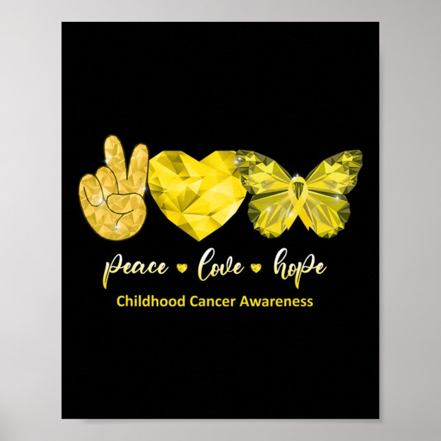 Gold Butterfly Peace Love Hope Childhood Cancer Aw Poster (Front)