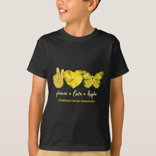 Gold Butterfly Peace Love Hope Childhood Cancer Aw T-Shirt