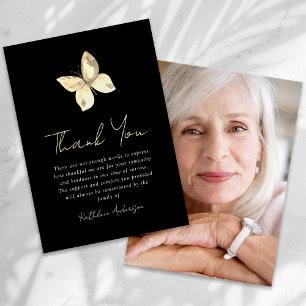 Gold Butterfly Photo Sympathy Funeral Thank You Card