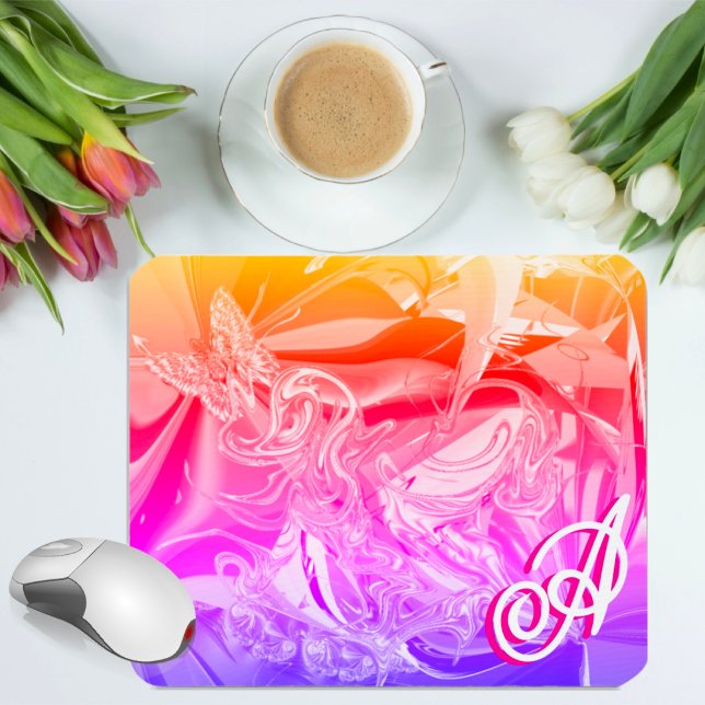 Gold Butterfly Pink Monogram Liquid Abstract Mouse Pad (Creator Uploaded)