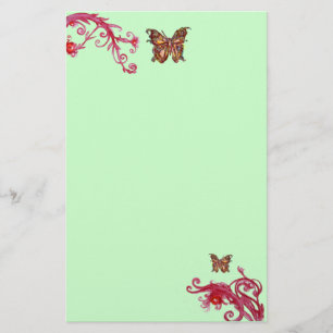 GOLD BUTTERFLY , red pink green Stationery