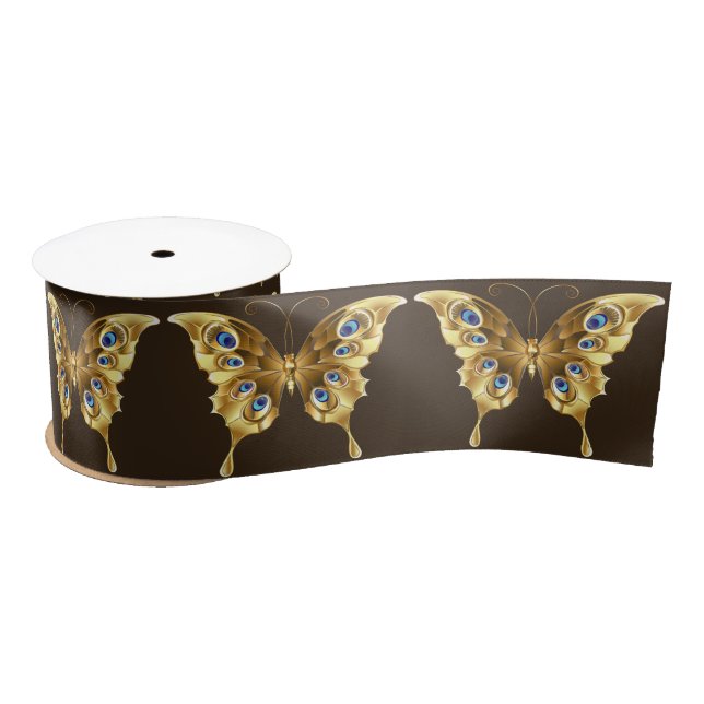 gold butterfly ribbon satin ribbon (Spool)