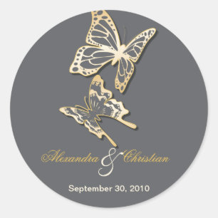 Gold Butterfly Save The Date Wedding Announcement Classic Round Sticker