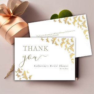 Gold Butterfly Script Boho Bridal Shower Thank You Card