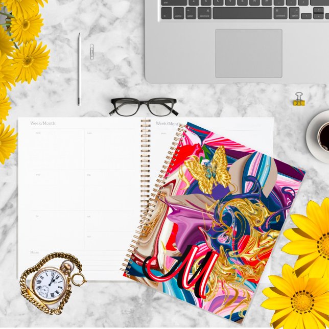 Gold Butterfly Smoke Red Monogram Liquid Abstract Planner (Creator Uploaded)