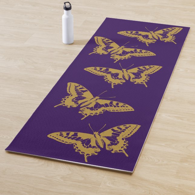 Gold Butterfly Yoga Pose Pilates Exercise Purple Mat (In Situ)