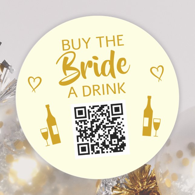 Gold Buy the Bride a Drink QR Code Bachelorette Classic Round Sticker (Creator Uploaded)