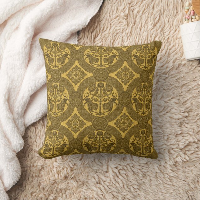 Gold Byzantine Lions Throw Pillow (Blanket)