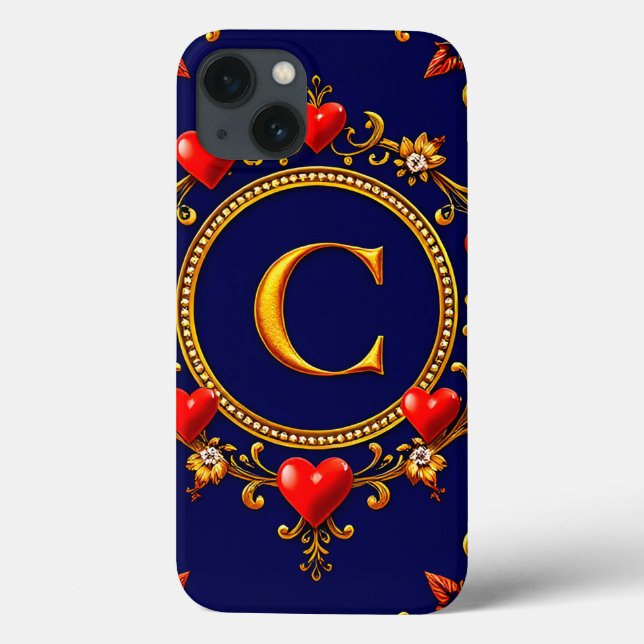 Gold C Monogram Heart Frame Elegant Love Case-Mate iPhone Case (Back)