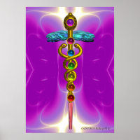 GOLD CADUCEUS 7 CHAKRAS,Yoga,Medical Pink Fuchsia
