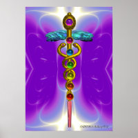 GOLD CADUCEUS 7 CHAKRAS,Yoga,Medical Purple Violet