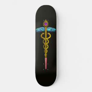 GOLD CADUCEUS ,black Skateboard