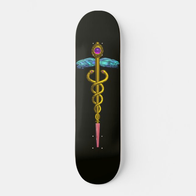 GOLD CADUCEUS ,black Skateboard (Front)