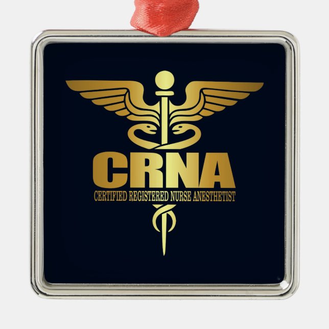 Gold Caduceus (CRNA) Metal Tree Decoration (Front)