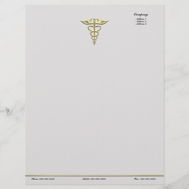 Gold Caduceus Custom Letterhead (Front)