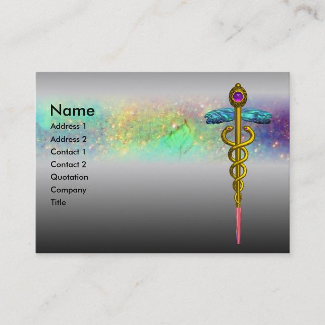 GOLD CADUCEUS,DOCTOR MEDICAL SERVICE Metal Grey Business Card (Front)