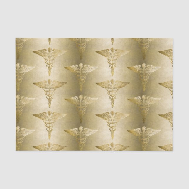 Gold Caduceus Doctor Medical Symbol Pattern Tissue Paper (Front)