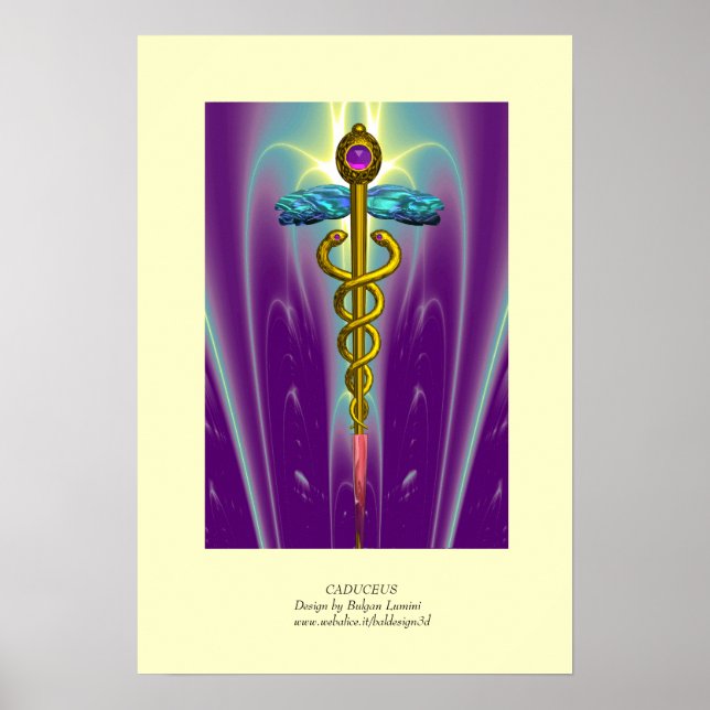 GOLD CADUCEUS Doctor ,Medical Symbol Purple Green Poster (Front)