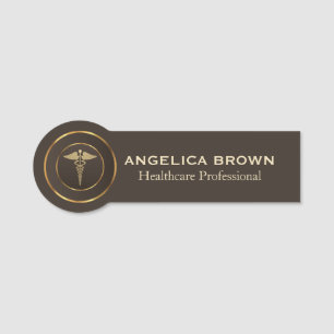 Gold Caduceus Logo Medical Healthcare Name Tag