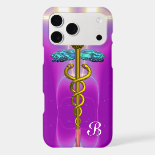 GOLD CADUCEUS MEDICAL MONOGRAM ,Pink Fuchsia