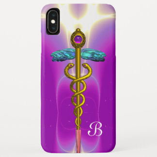 GOLD CADUCEUS MEDICAL MONOGRAM ,Pink Fuchsia iPhone XS Max Case