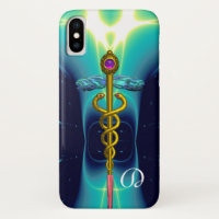 GOLD CADUCEUS MEDICAL MONOGRAM ,Teal Aqua blue