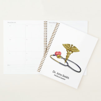 Gold Caduceus & Medical Stethoscope with Heart Planner