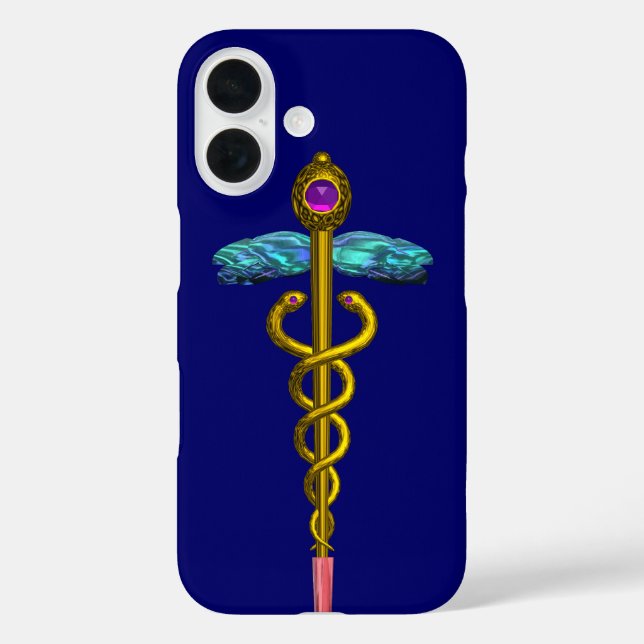 GOLD CADUCEUS MEDICAL SYMBOL ,Blue Case-Mate iPhone Case (Back)