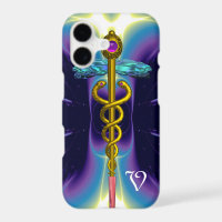 GOLD CADUCEUS MEDICAL SYMBOL ,Blue Purple Monogram