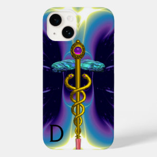 GOLD CADUCEUS MEDICAL SYMBOL ,Blue Purple Monogram Case-Mate iPhone 14 Case