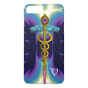 GOLD CADUCEUS MEDICAL SYMBOL ,Blue Purple Monogram Case-Mate iPhone Case