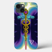 GOLD CADUCEUS MEDICAL SYMBOL ,Blue Purple Monogram