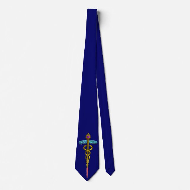GOLD CADUCEUS MEDICAL SYMBOL , Blue Tie (Front)