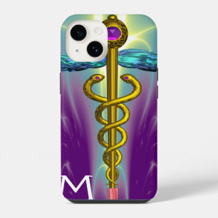 GOLD CADUCEUS MEDICAL SYMBOL Green Purple Monogram iPhone 14 Case