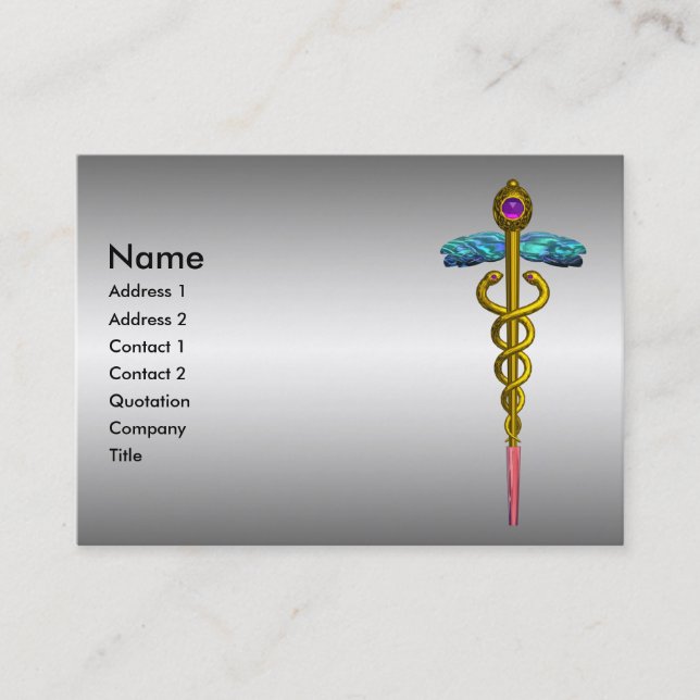 GOLD CADUCEUS,MEDICAL SYMBOL Metallic Effect Business Card (Front)