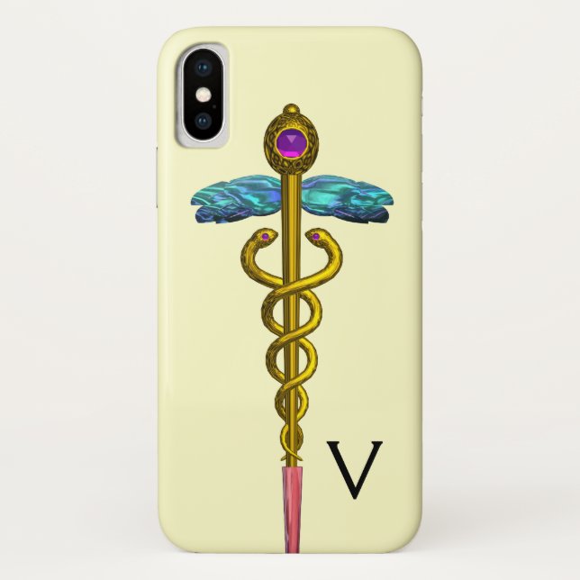 GOLD CADUCEUS MEDICAL SYMBOL MONOGRAM,Cream Case-Mate iPhone Case (Back)