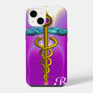 GOLD CADUCEUS MEDICAL SYMBOL Pink Purple Monogram iPhone 14 Case