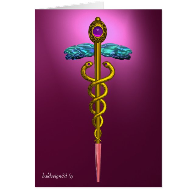 GOLD CADUCEUS,Medical Symbol Pink Violet Purple (Front)