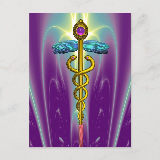 GOLD CADUCEUS MEDICAL SYMBOL POSTCARD (Front)