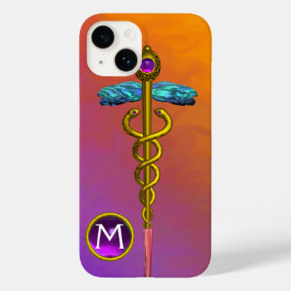GOLD CADUCEUS MEDICAL SYMBOL Purple Gem Monogram Case-Mate iPhone 14 Case